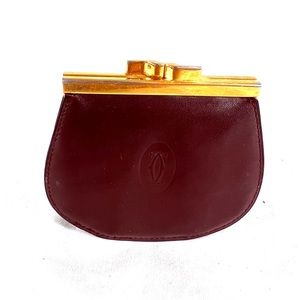 CARTIER Paris Burgundy Leather Santos 2C Clip Coin Case Wallet Made in I…